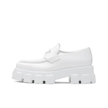 PRADA Brushed Leather Pointy Monolith Loafers 'White' Women's