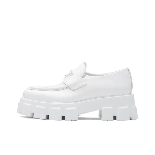 PRADA Brushed Leather Pointy Monolith Loafers 'White' Women's