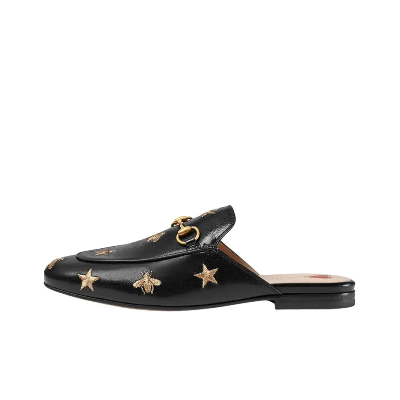 GUCCI 2015 Re Edition Princetown Leather Patchwork Slip Resistant Closed Toe Slippers Women's Black-0