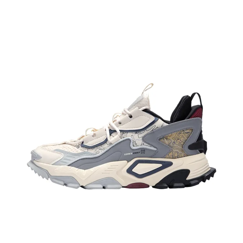 XTEP Shanhai Collection Cushioning Anti Slip Wear Resistant Breathability Low Top Chunky Sneakers Men's Beige Gray-0