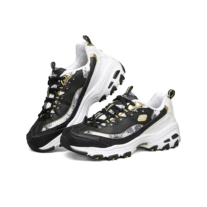 Skechers D'Lites Running Shoes Black/Gold Women's-3