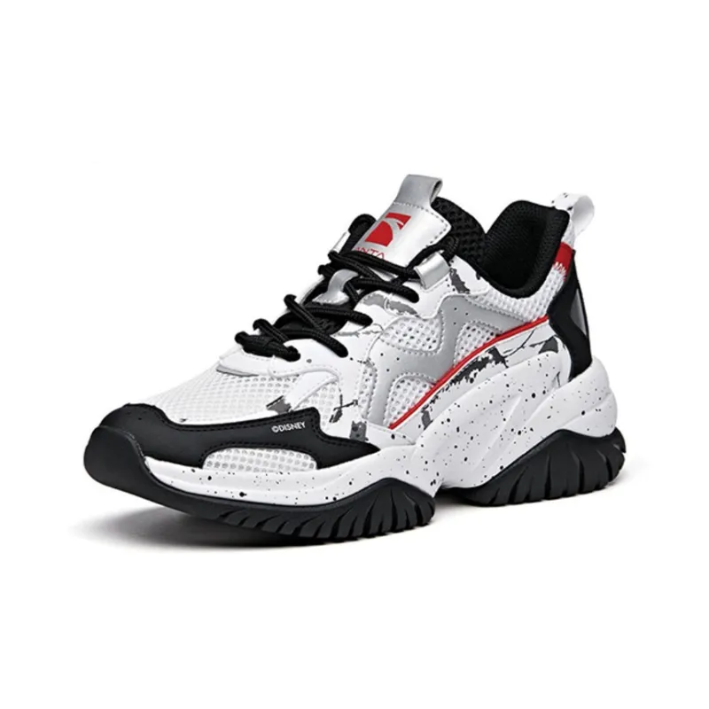 Anta Cushioned Anti Slip And Wear Resistant Lightweight Low Top Chunky Sneakers Women's Black White Red-1