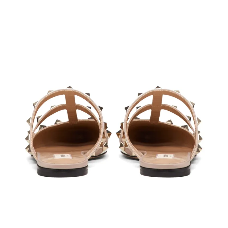 Valentino Rockstud Casual Single Shoes Women's Beige-4