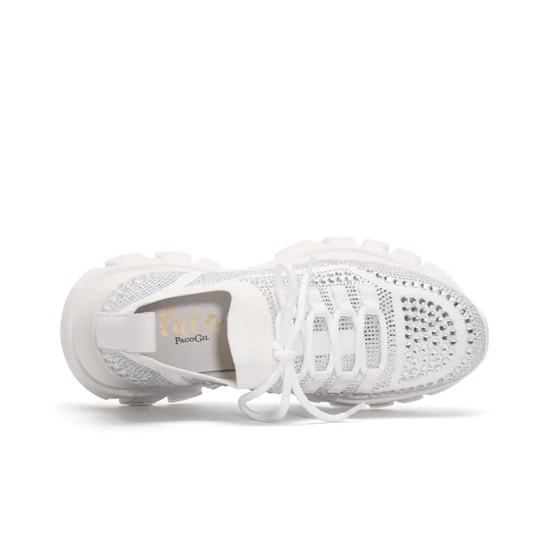 PACO GIL Abrasion-Resistant Low-Top Chunky Sneakers 6cm Women's White-4
