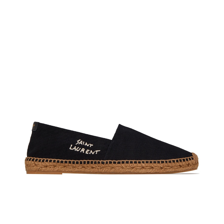 【送料&関税込】Saint Laurent Espadrilles With Logo Saint Laurent embossed-logo Leather Espadrilles | Black