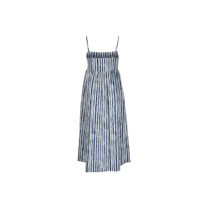 VINCE Painterly-stripes Ruched Midi Dress-1