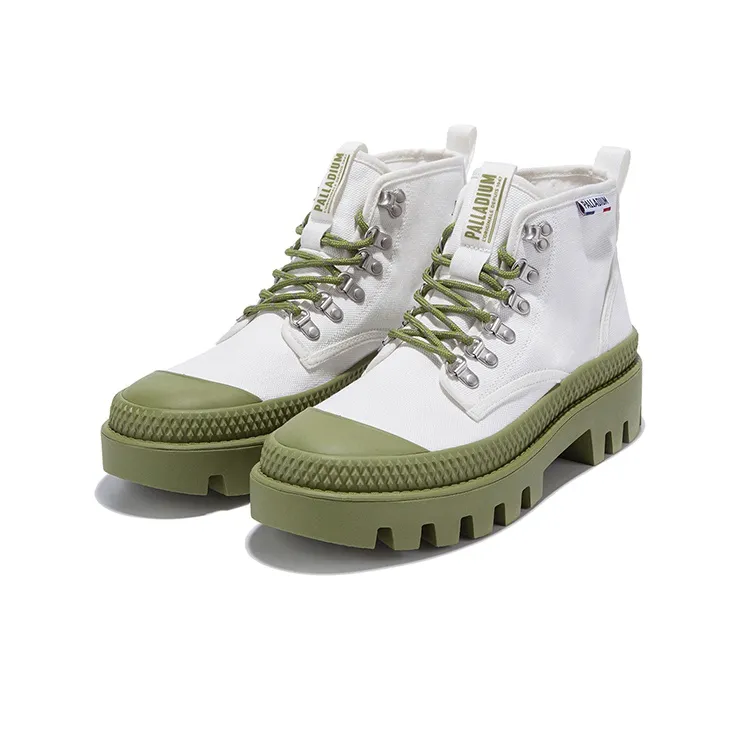 Palladium Pampa Wear Resistant High Top Canvas Shoes Unisex Bright White Green-1