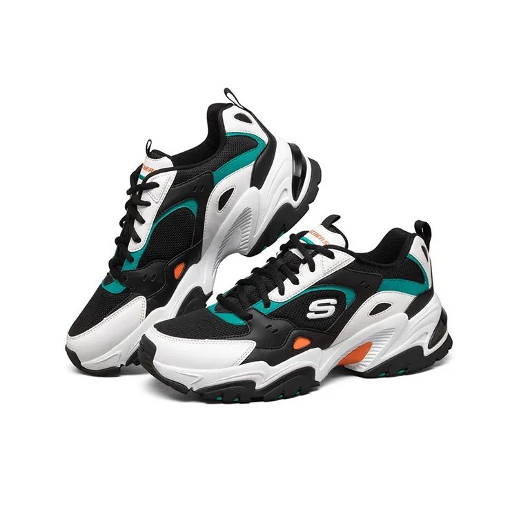 Skechers Stamina V2 Cushioned Wear-Resistant Breathable Low-Top Chunky Sneakers Men's Black White Green Orange-2