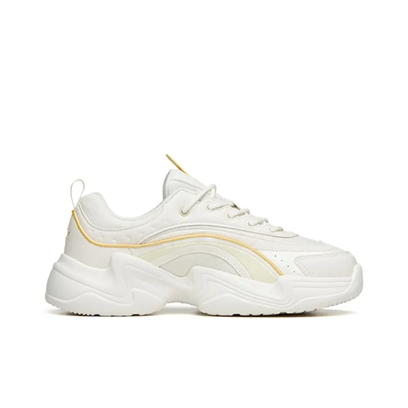 Anta Shock Absorbers With Slip Resistant And Abrasion Resistant Properties Low Top Chunky Sneakers Women's White Yellow-1