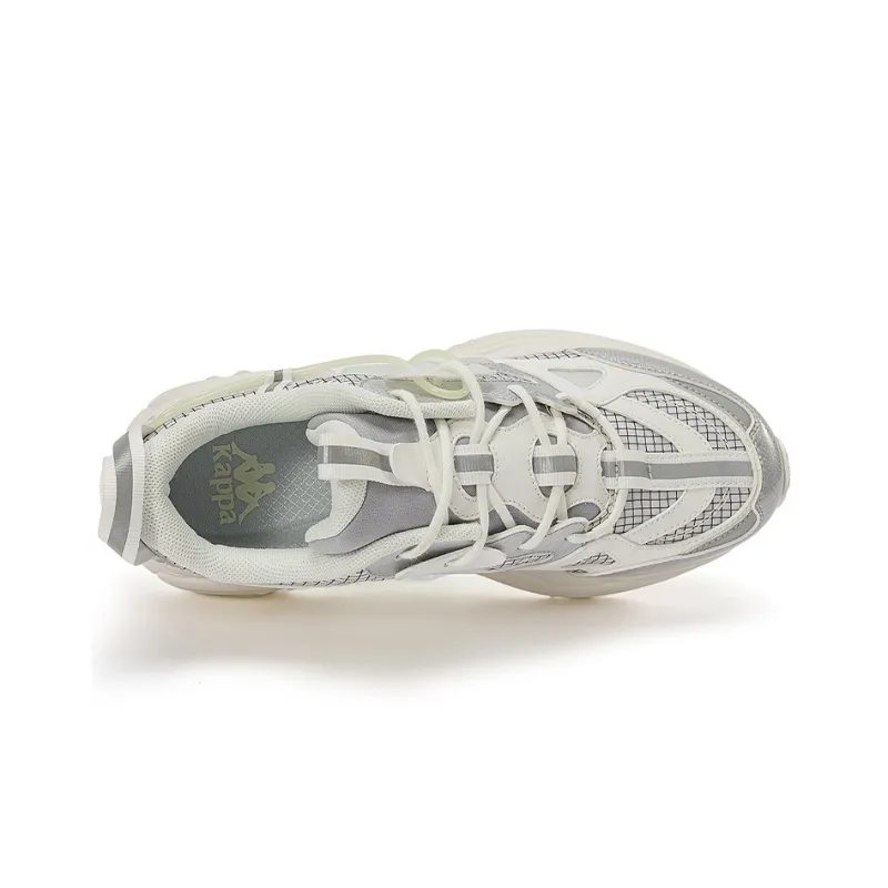 Kappa Cushioned Wear Resistant Height Increasing Low Top Chunky Sneakers Unisex White Silver-5