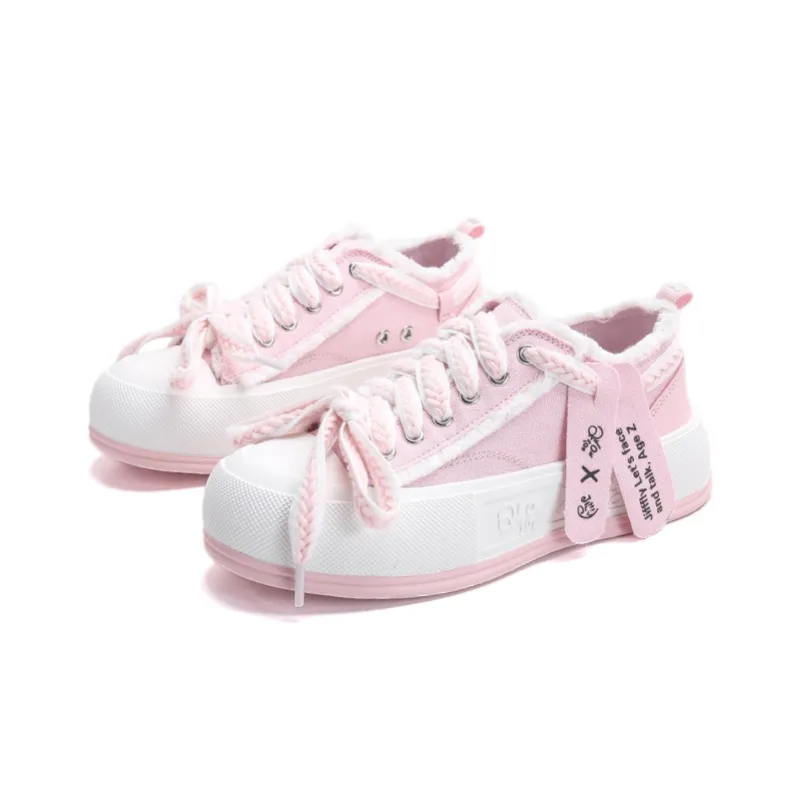 Jifffly Abrasion Resistant Breathable Height Increasing Low Top Canvas Shoes Women's Pink-2