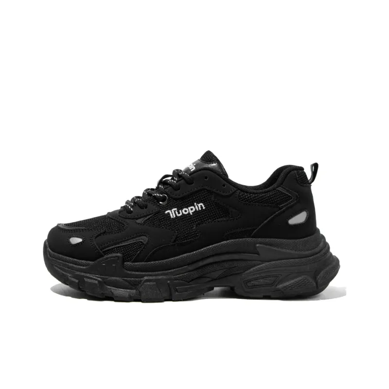 TUOPIN Abrasion Resistant Breathable Low Top Couple, Chunky Sneakers Unisex Black-0