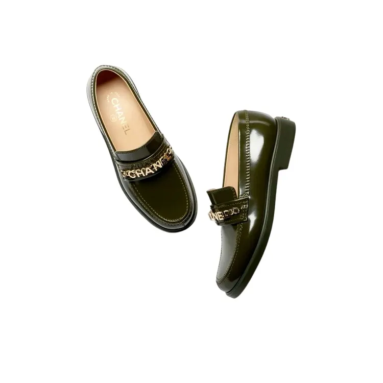 CHANEL Flat Shoes Women's Dark Green-3