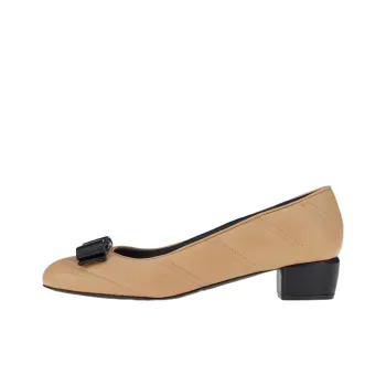 FERRAGAMO Vara Chunky Heel Casual Single Shoes Women's Beige