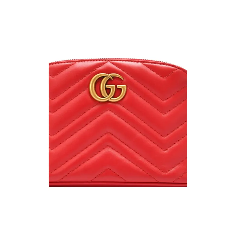 GUCCI GG Marmont Quilting Leather Makeup Bags Toiletry Bags Clutches Large Size Women's Red-6