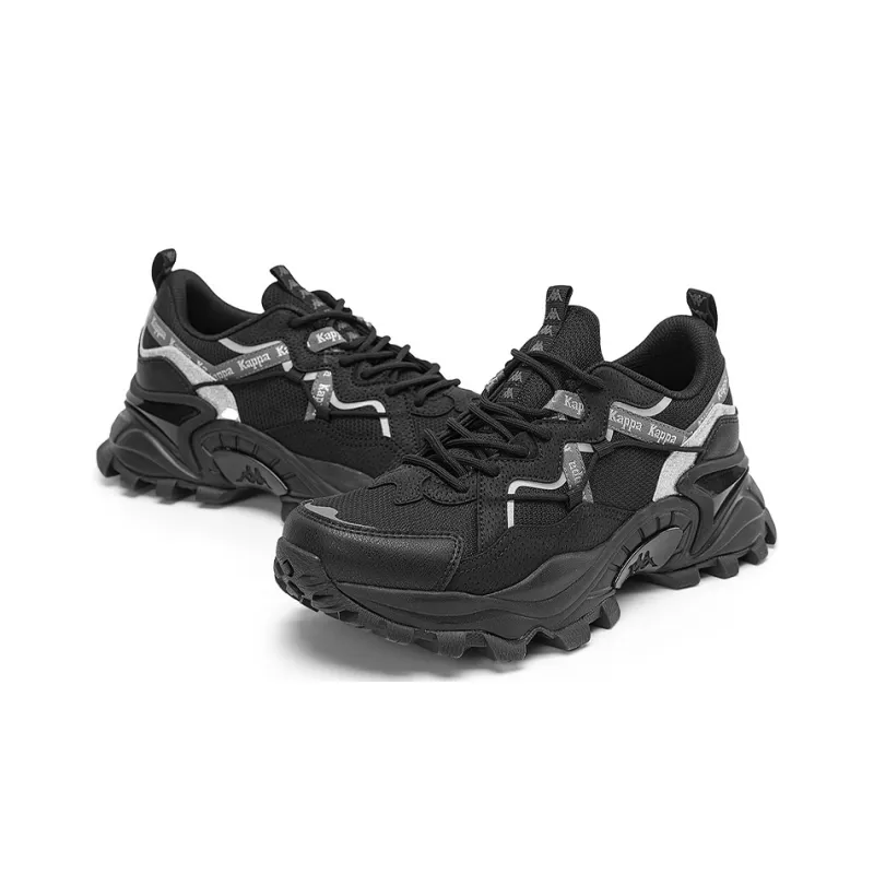 Kappa Cushioning Abrasion Resistant Height Increasing Support Low Top Chunky Sneakers Unisex Black Silver-3
