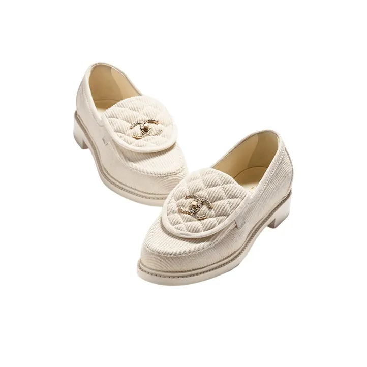 CHANEL Loafers Ivory Corduroy Women's-2