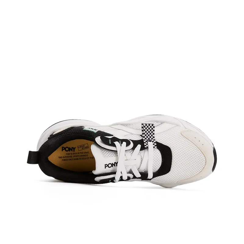 PONY NS501 Cushioning, Slip Resistant, And Abrasion Resistant Low Top Chunky Sneakers Unisex White Black-2