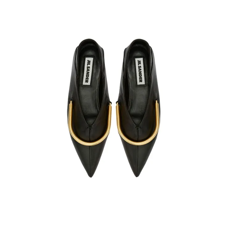 JIL SANDER Plaque-detail Pointed Ballerina Shoes-4