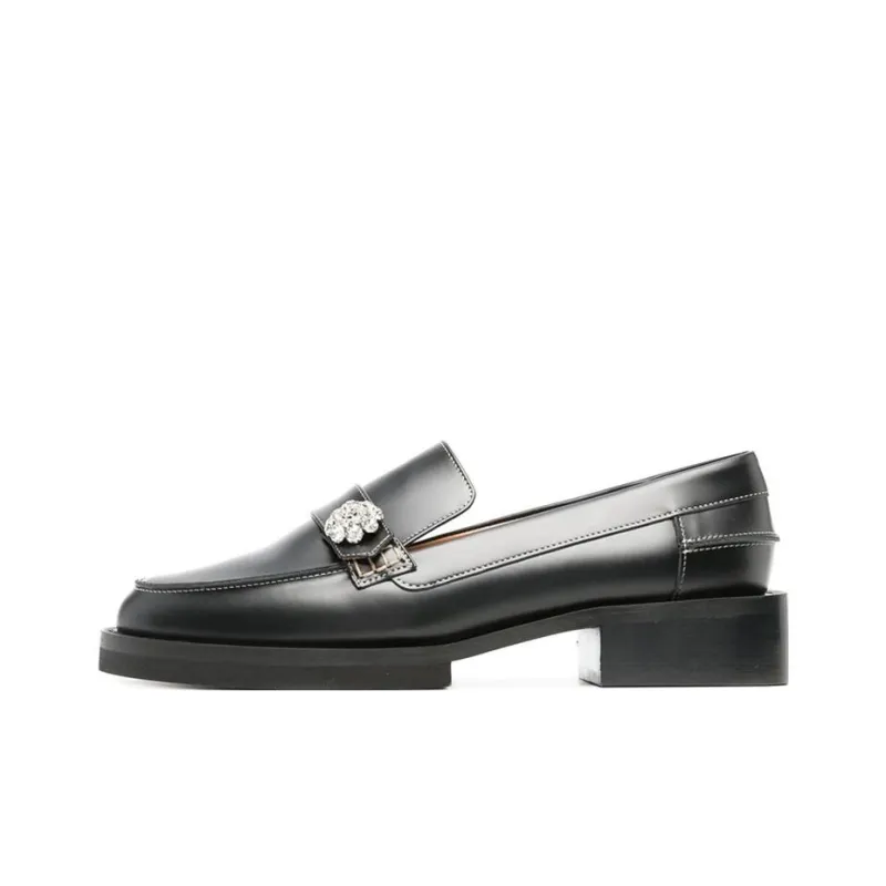 GANNI Crystal-button Leather Loafers-0