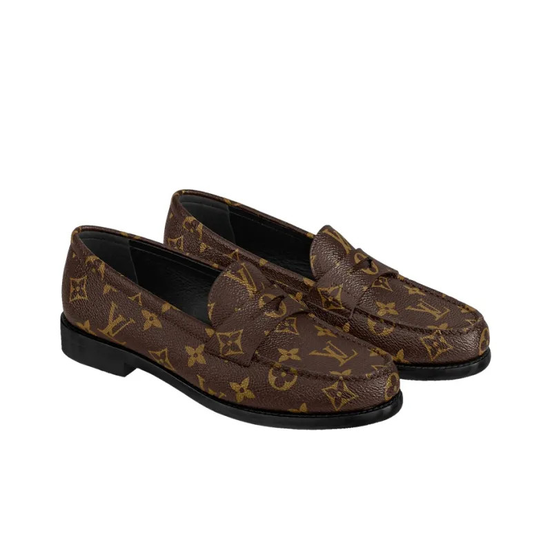 LOUIS VUITTON Monogram Leather Logo Loafers 'Brown' Women's-2