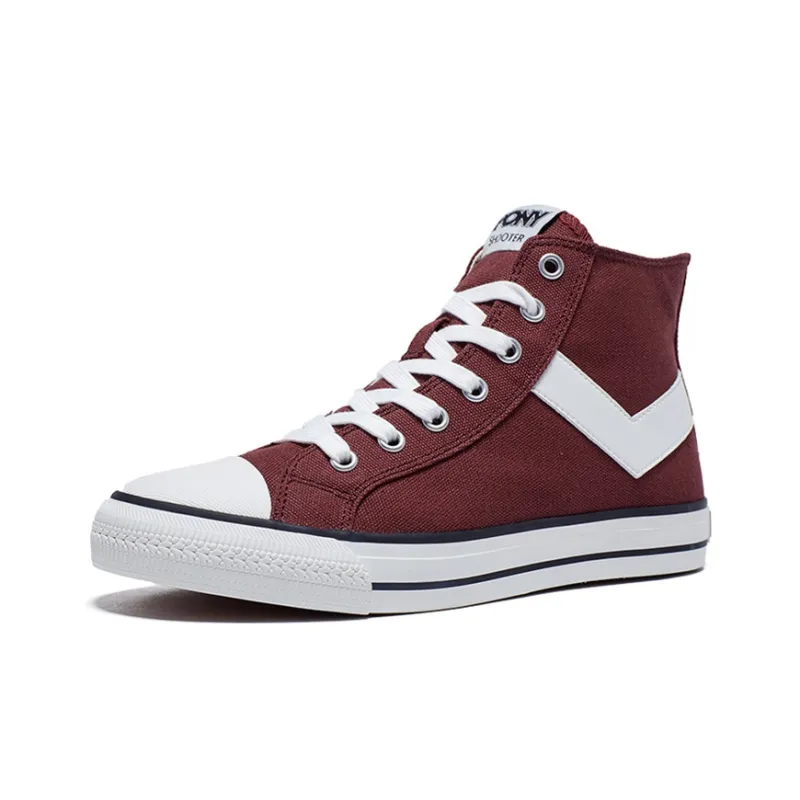 PONY Anti Slip Wear Resistant Breathable Lightweight Balance Support Coverage High Top Canvas Shoes Men's Burgundy-1