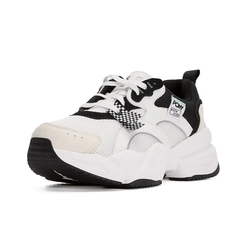 PONY NS501 Cushioning, Slip Resistant, And Abrasion Resistant Low Top Chunky Sneakers Unisex White Black-1