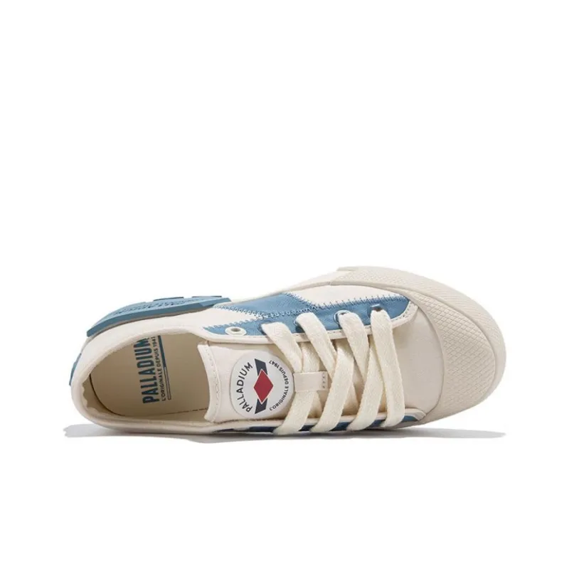 Palladium Durable Breathable Low-Top Canvas Shoes Women's White Blue-2