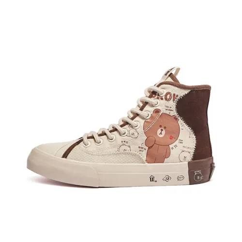 Line Friends X RENBEN Canvas Shoes Women's High-Top Beige Brown