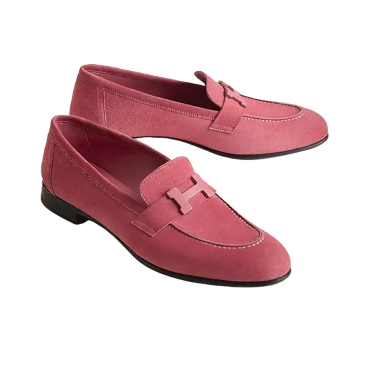 HERMES Paris Loafers Women's Rose Red-2