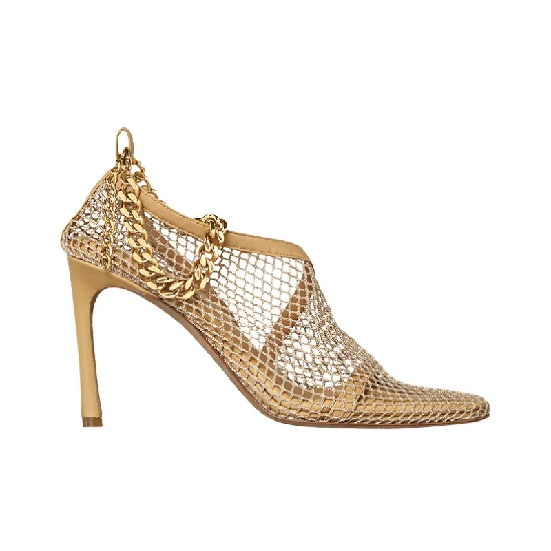 Bottega Veneta Chain Trimmed Mesh Sandals Beige Gold Women's-1