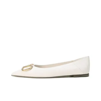 Valentino Vlogo Flat Unlined Shoes Women's Light Ivory White