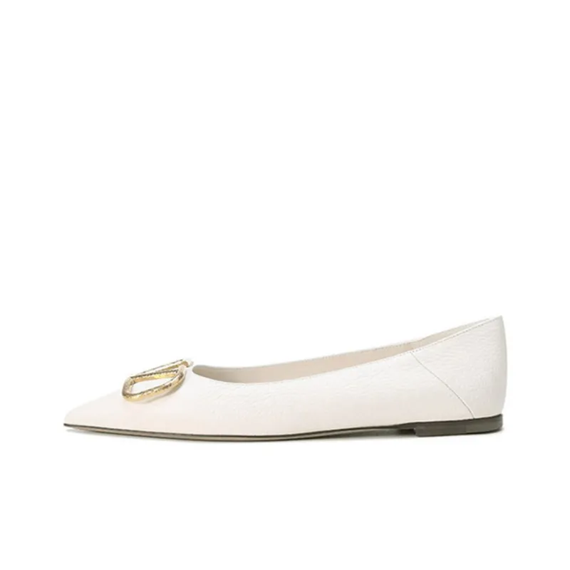 Valentino Vlogo Flat Unlined Shoes Women's Light Ivory White-0
