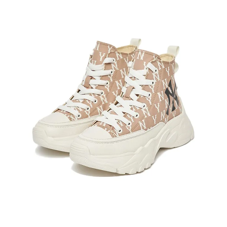 MLB Chunky High Cushioning Anti Slip And Wear Resistant High Top Chunky Sneakers Unisex Dark Beige Yellow-2