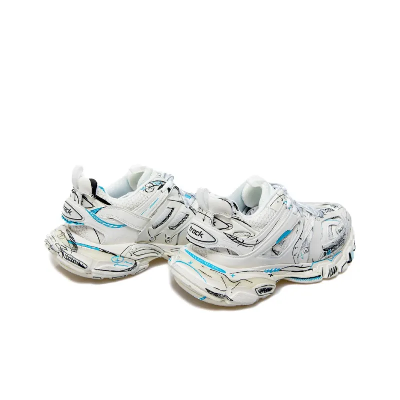 Balenciaga Track 1.0 Sneakers ' White Blue Mesh And Nylon Graffiti'-3