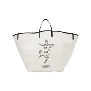 Burberry Fabric Tote Bag Shopping Bag Shoulder Bag Handbag Men's Ecru