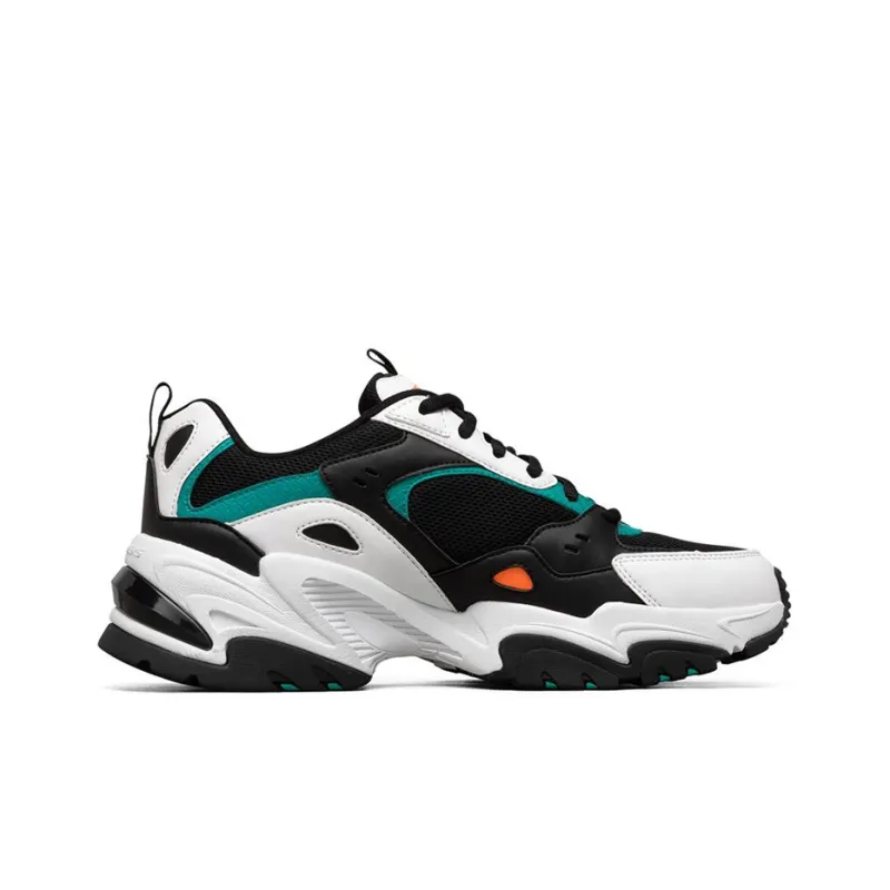 Skechers Stamina V2 Cushioned Wear-Resistant Breathable Low-Top Chunky Sneakers Men's Black White Green Orange-1