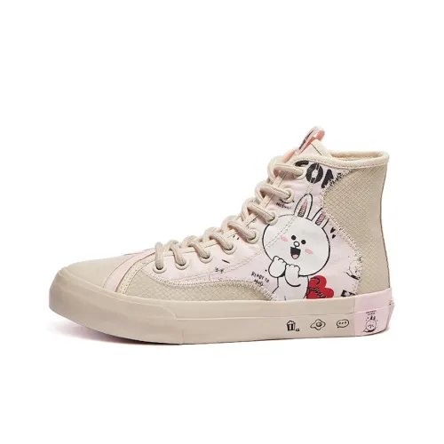 Line Friends X RENBEN Canvas Shoes Women's High-Top Beige/Pink