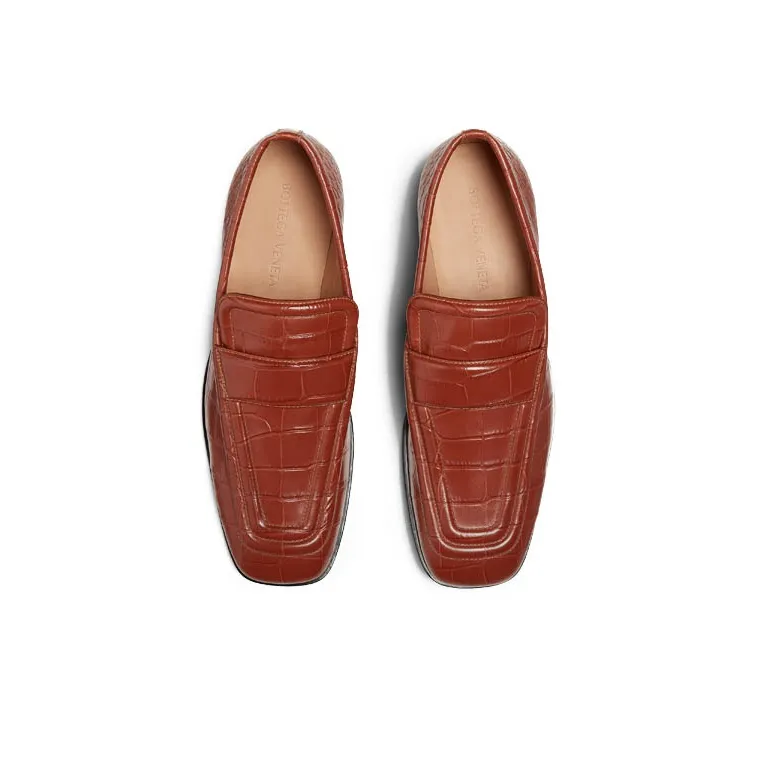 Bottega Veneta Croc Effect Leather Loafer Brown-2