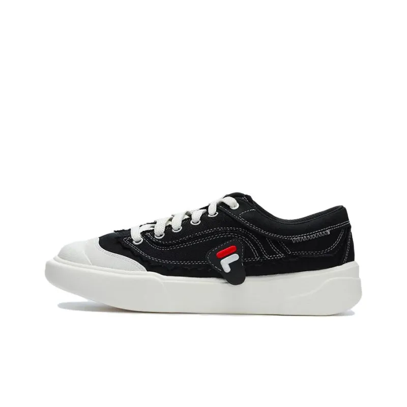 FILA FUSION CURVE Curve Anti Slip And Wear Resistant Lightweight Low Top Canvas Shoes Women's Black White-0