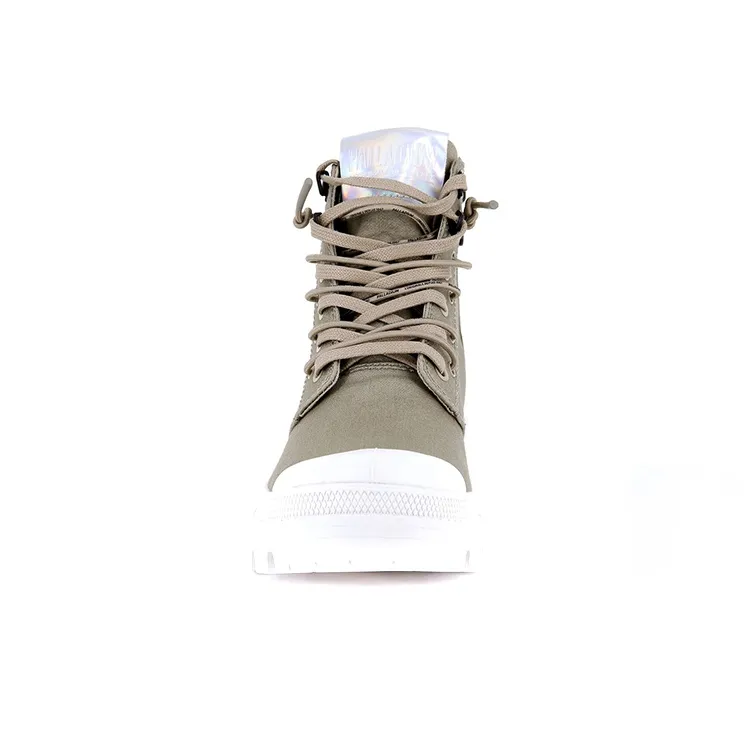 Palladium Pallabase Metro Anti-Slip And Wear-Resistant Height Increasing High-Top Canvas Shoes Women's Khaki-3