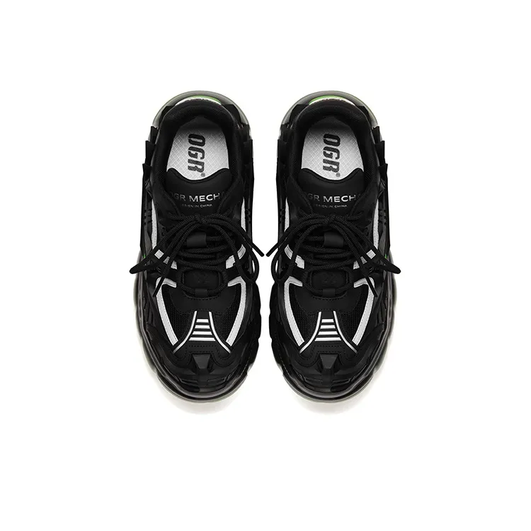 OGR Chunky Sneakers Unisex Low Top Gloss Feather Black-3