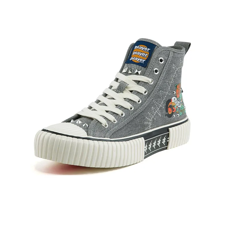 Kappa Artist Collaboration Anti-Slip And Wear-Resistant Lightweight High-Top Canvas Shoes Unisex Denim Gray-1