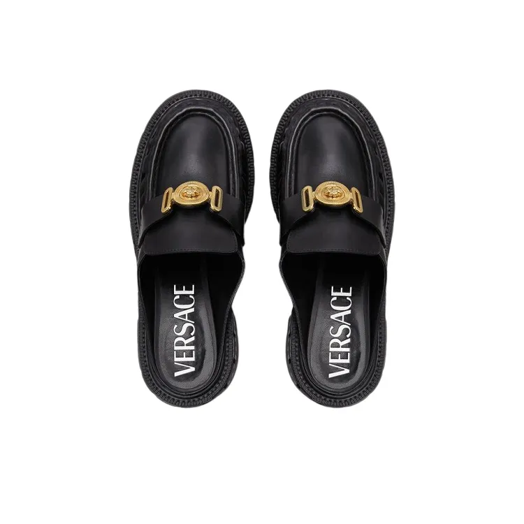 VERSACE MEDUSA BIGGIE Series Women's Casual Shoes Open-Toe Flat Women's Black-4