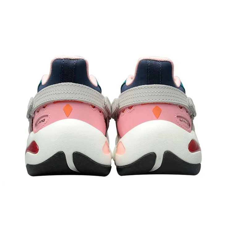 LiNing Butterfly Durable Breathable Low Top Chunky Sneakers Women's Red White-3