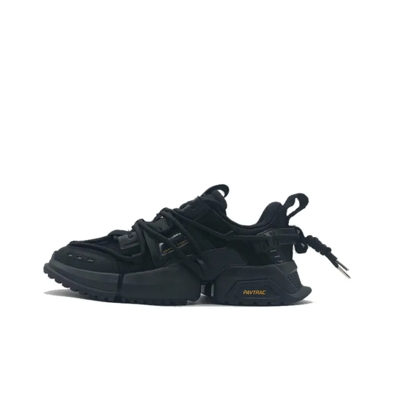 LiNing Pan Gu Trek Slip Resistant Lightweight Wear Resistant Low Top Chunky Sneakers Men's Black-0