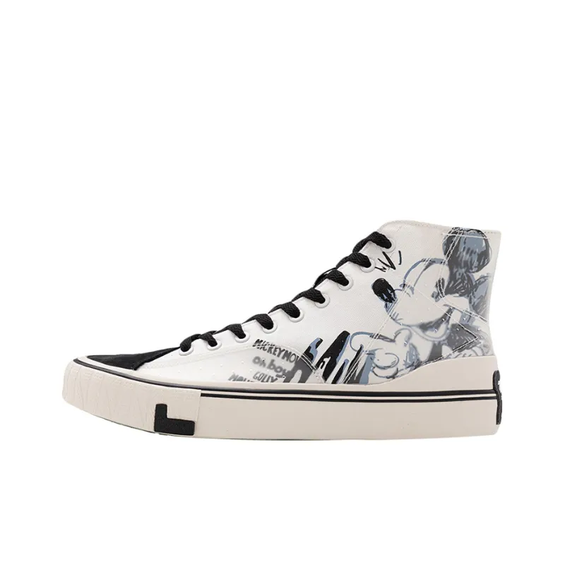 Disney x LiNing Anti Slip And Wear Resistant Balance High Top Canvas Shoes Men's Black White-0