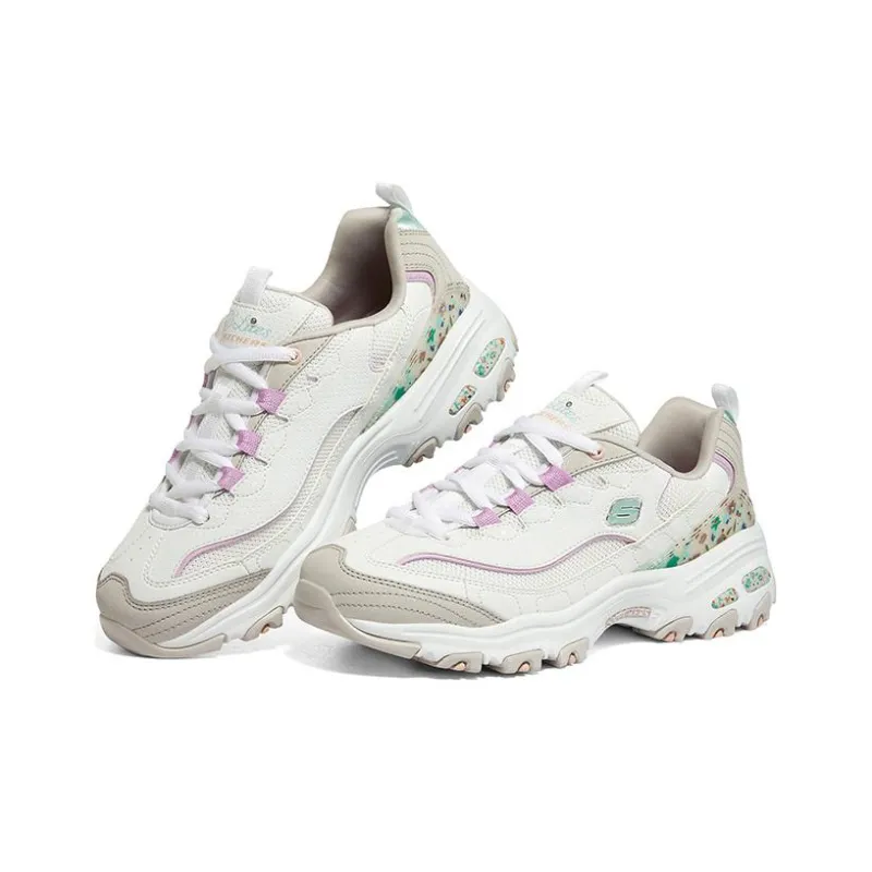 Skechers D'LITES 1.0 Anti Slip Wear Resistant Low Top Chunky Sneakers Women's White Gray Pink-2