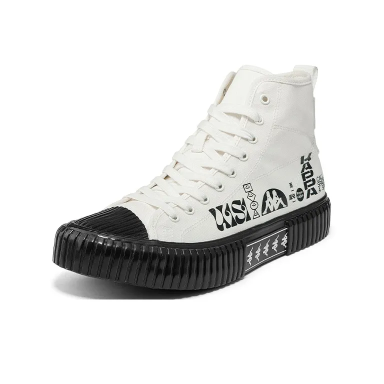 Kappa Wear Resistant Breathable Coverage High Top Canvas Shoes Unisex Dark Gray-1