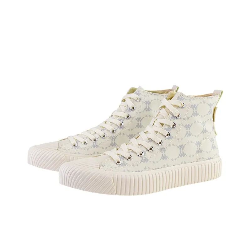 Kappa Monogram Abrasion Resistant Coverage High Top Canvas Shoes Unisex Heron Feather White-2
